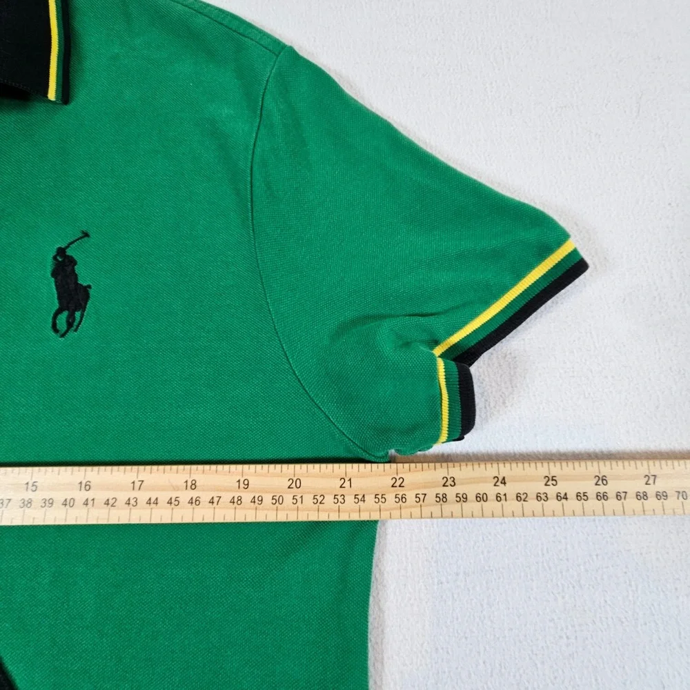 Polo Ralph Lauren Polo Shirt Mens L Green Brazil #5 Custom Slim Fit Logo Sash
